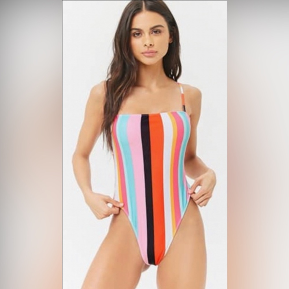 Forever 21 Muli- striped one piece swimsuit